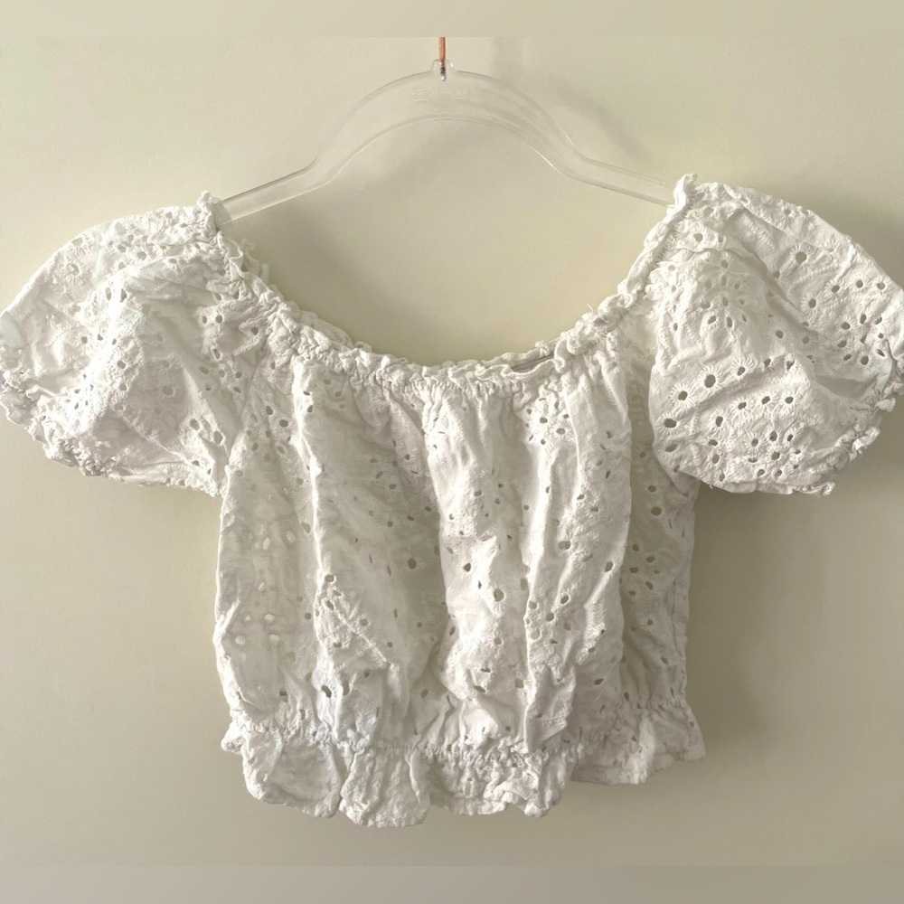 Size small, white eyelet cropped blouse